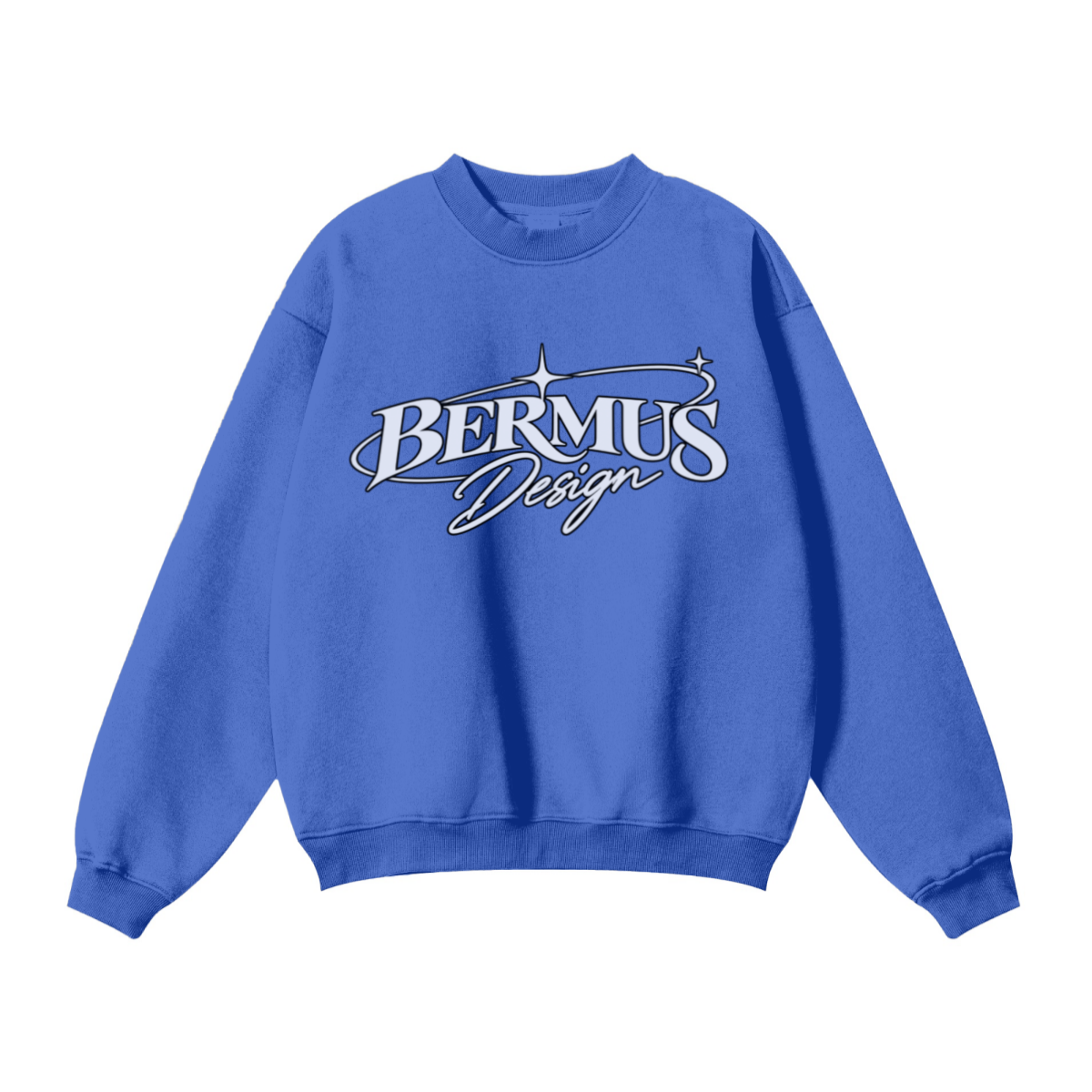 345GSM Men's Solid Color Crewneck Sweatshirt Cyan Blue