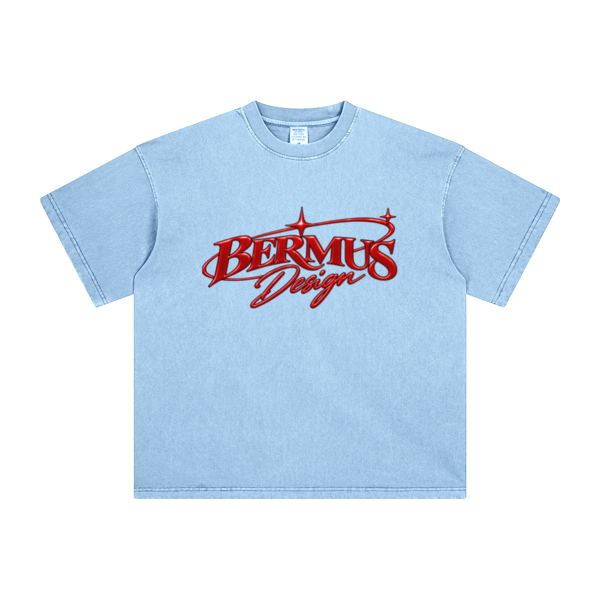 260GSM Unisex Heavyweight Re-Washed Distressed Crew Neck T-shirt Sky Blue
