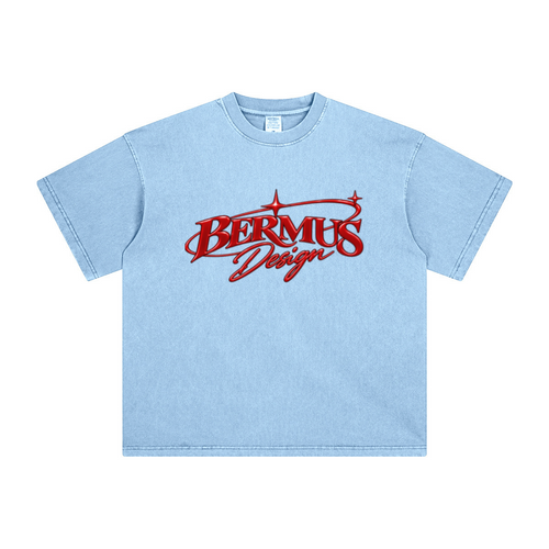 260GSM Unisex Heavyweight Re-Washed Distressed Crew Neck T-shirt Sky Blue