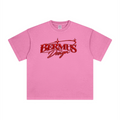 260GSM Unisex Heavyweight Re-Washed Distressed Crew Neck T-shirt Pink