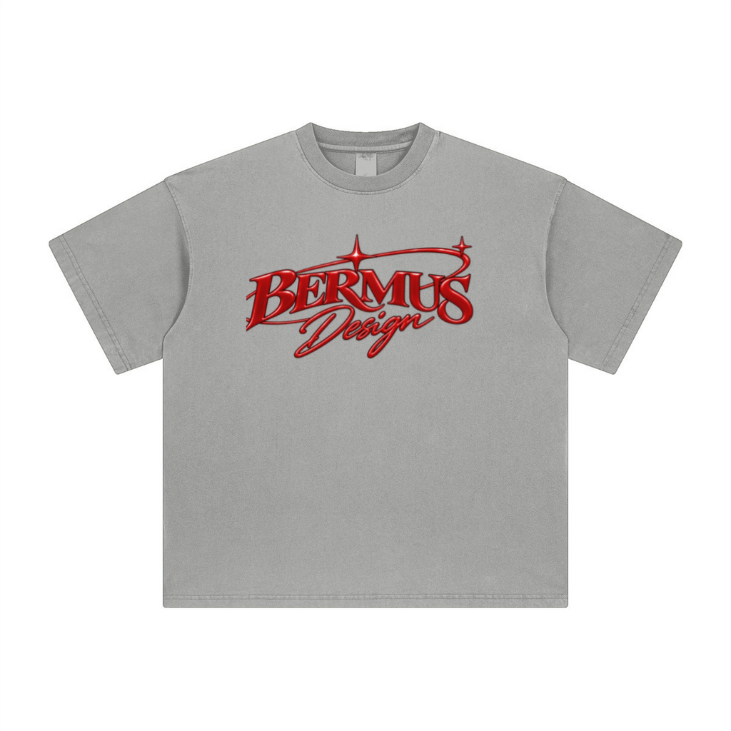260GSM Unisex Heavyweight Re-Washed Distressed Crew Neck T-shirt Medium Grey