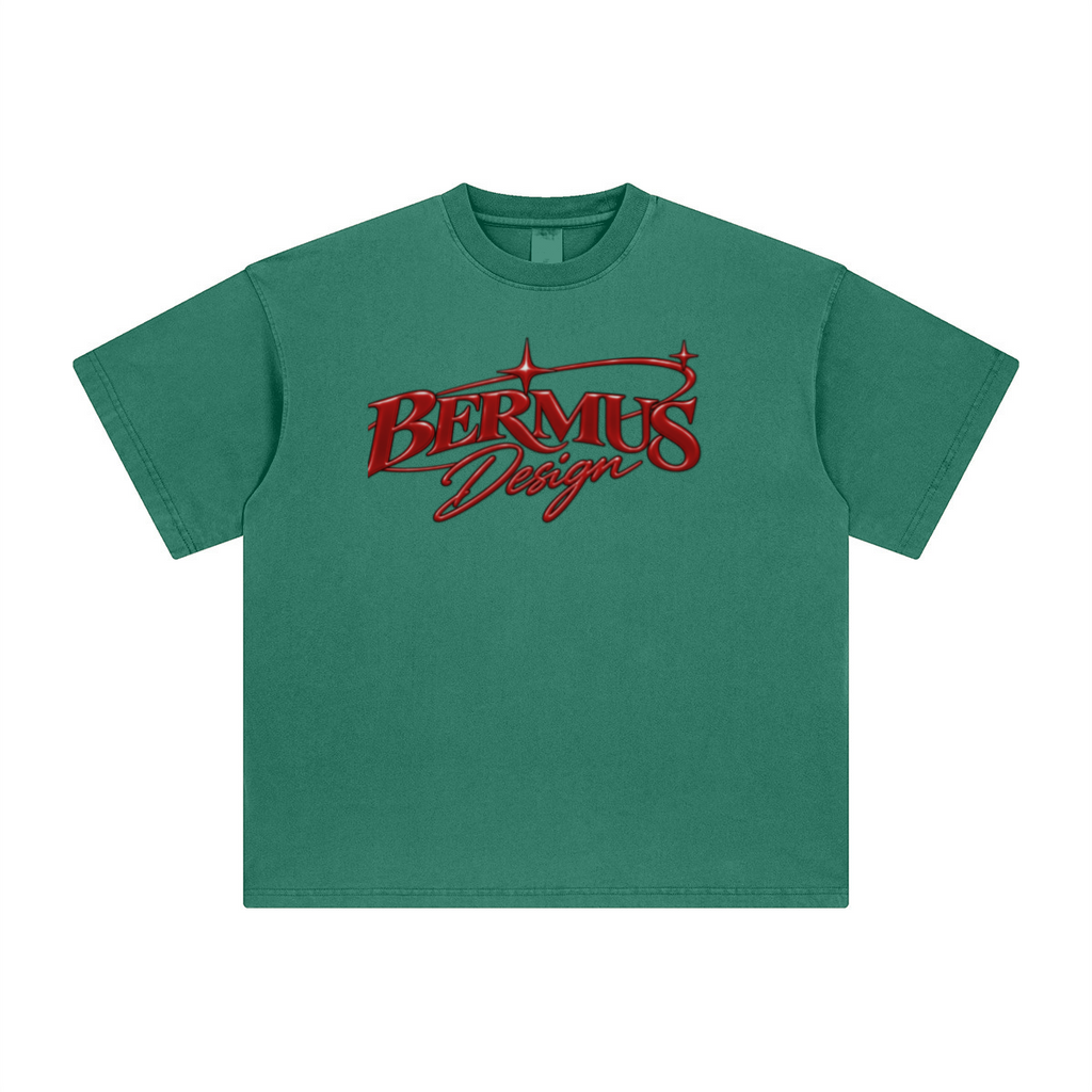 260GSM Unisex Heavyweight Re-Washed Distressed Crew Neck T-shirt Green
