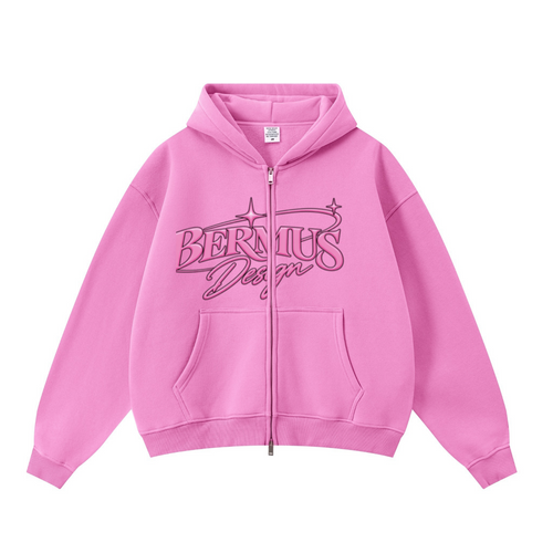 345GSM Unisex Boxy-Fit Double-Zip Hoodie Peach Pink