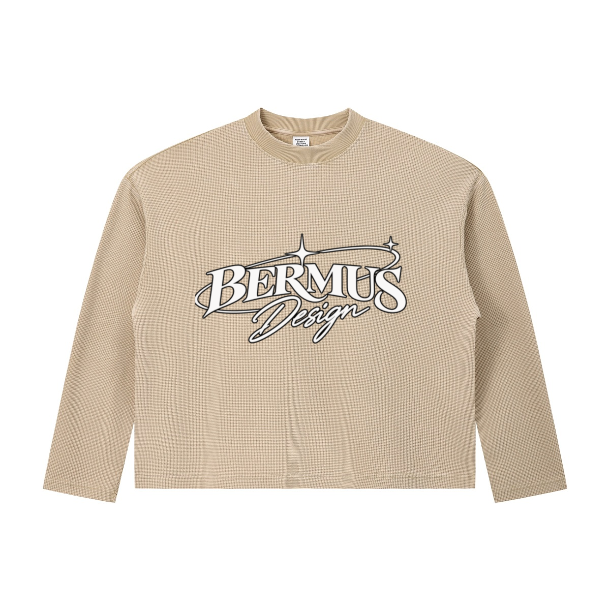 280GSM Men's Vintage Snow-Wash Boxy Waffle Long-Sleeve T-Shirt Khaki Apricot