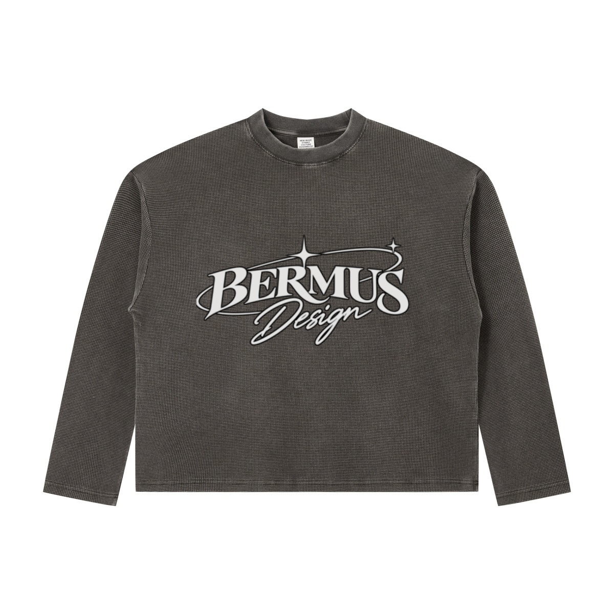 280GSM Men's Vintage Snow-Wash Boxy Waffle Long-Sleeve T-Shirt Charcoal Gray