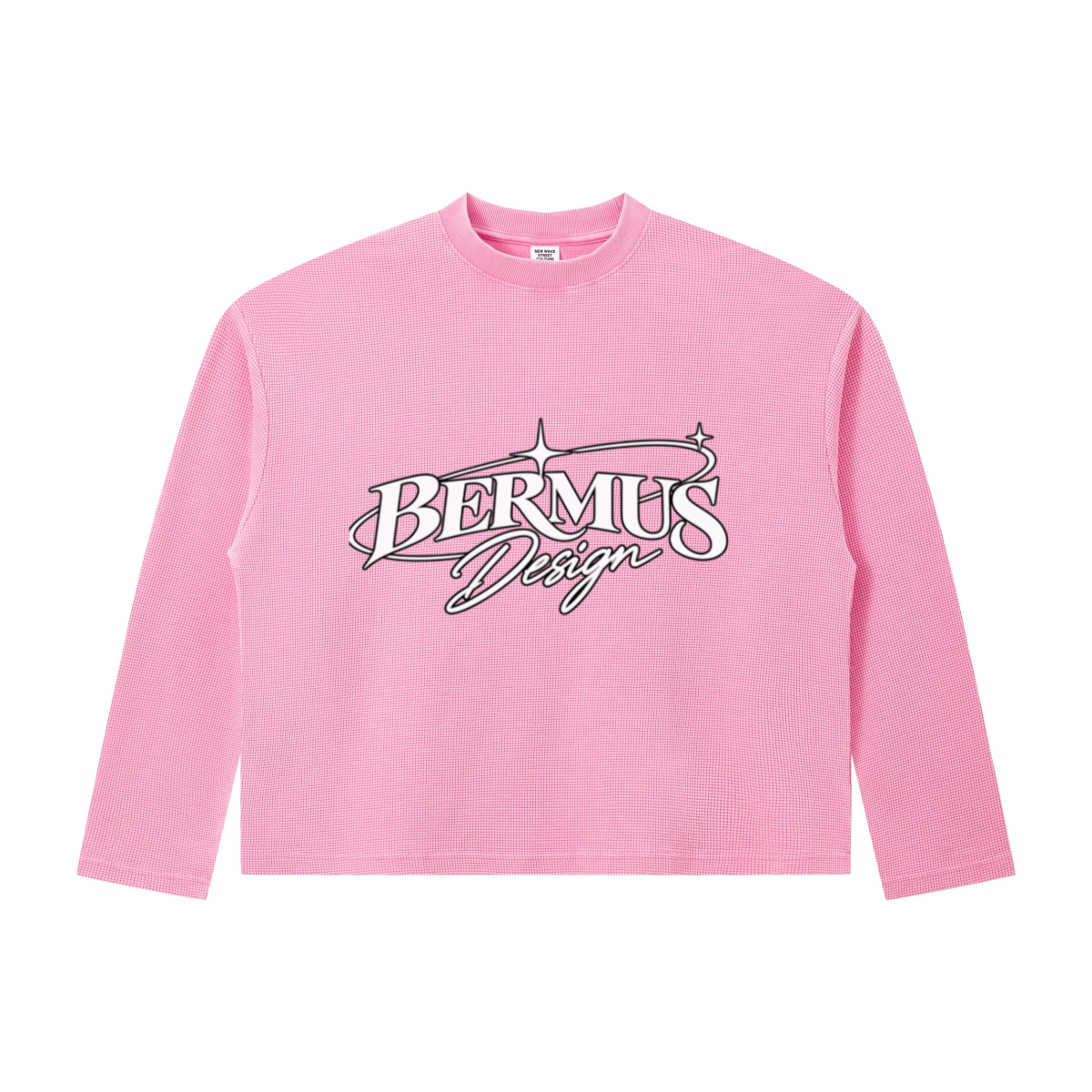 280GSM Men's Vintage Snow-Wash Boxy Waffle Long-Sleeve T-Shirt Rose Pink