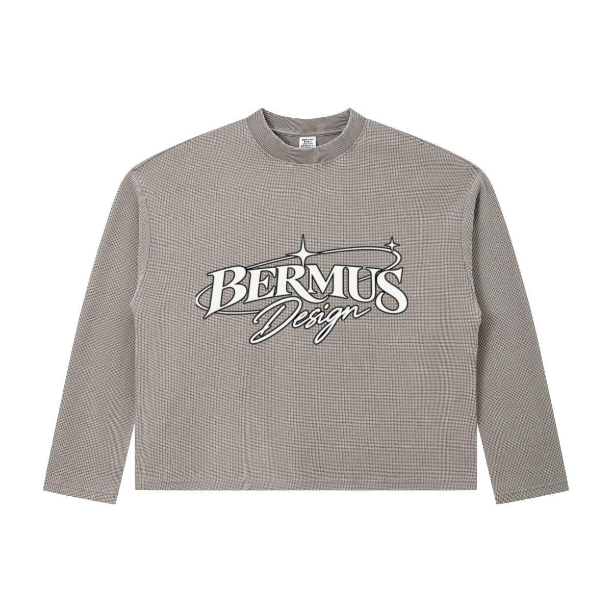 280GSM Men's Vintage Snow-Wash Boxy Waffle Long-Sleeve T-Shirt Light Gray