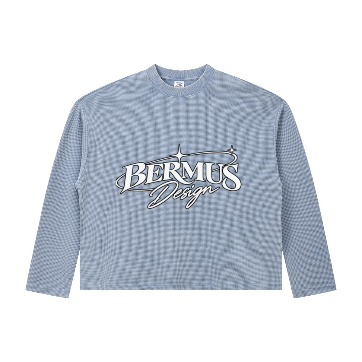 280GSM Men's Vintage Snow-Wash Boxy Waffle Long-Sleeve T-Shirt BABY Blue