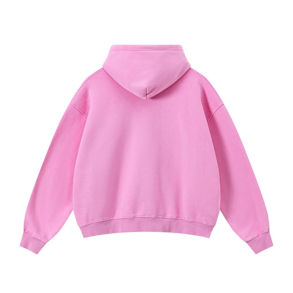 400GSM Unisex Vintage-Wash Boxy-Fit Zip-Up Hoodie Vintage Peach Pink