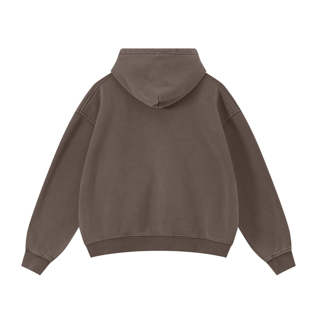 400GSM Unisex Vintage-Wash Boxy-Fit Zip-Up Hoodie Vintage Dark Brown