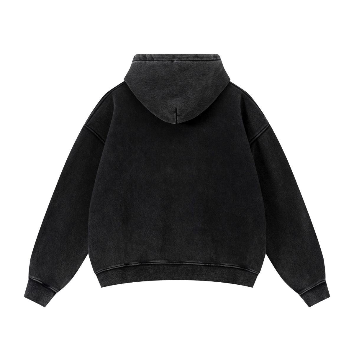 400GSM Unisex Vintage-Wash Boxy-Fit Zip-Up Hoodie Vintage Black