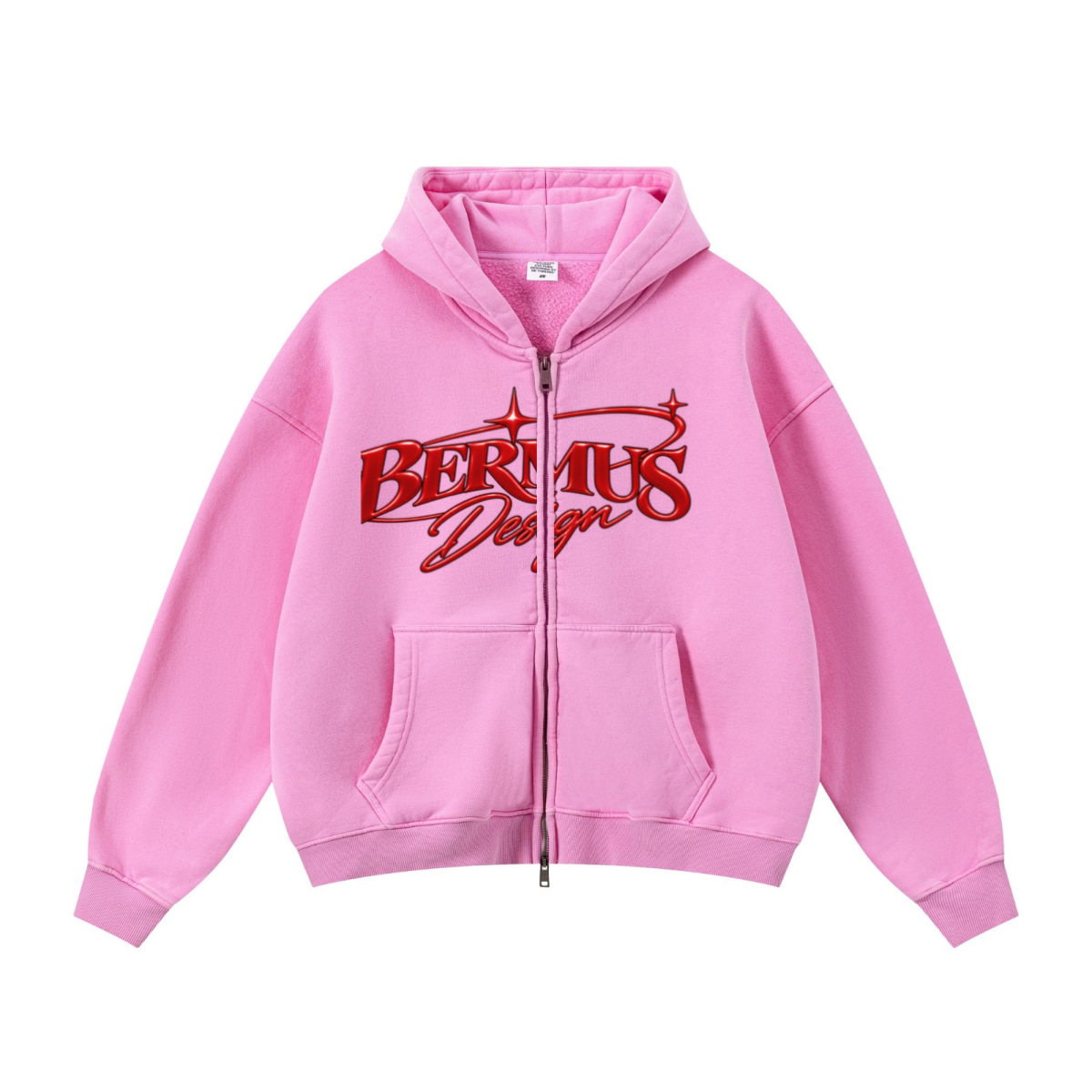 400GSM Unisex Vintage-Wash Boxy-Fit Zip-Up Hoodie Vintage Peach Pink