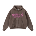 400GSM Unisex Vintage-Wash Boxy-Fit Zip-Up Hoodie Vintage Dark Brown