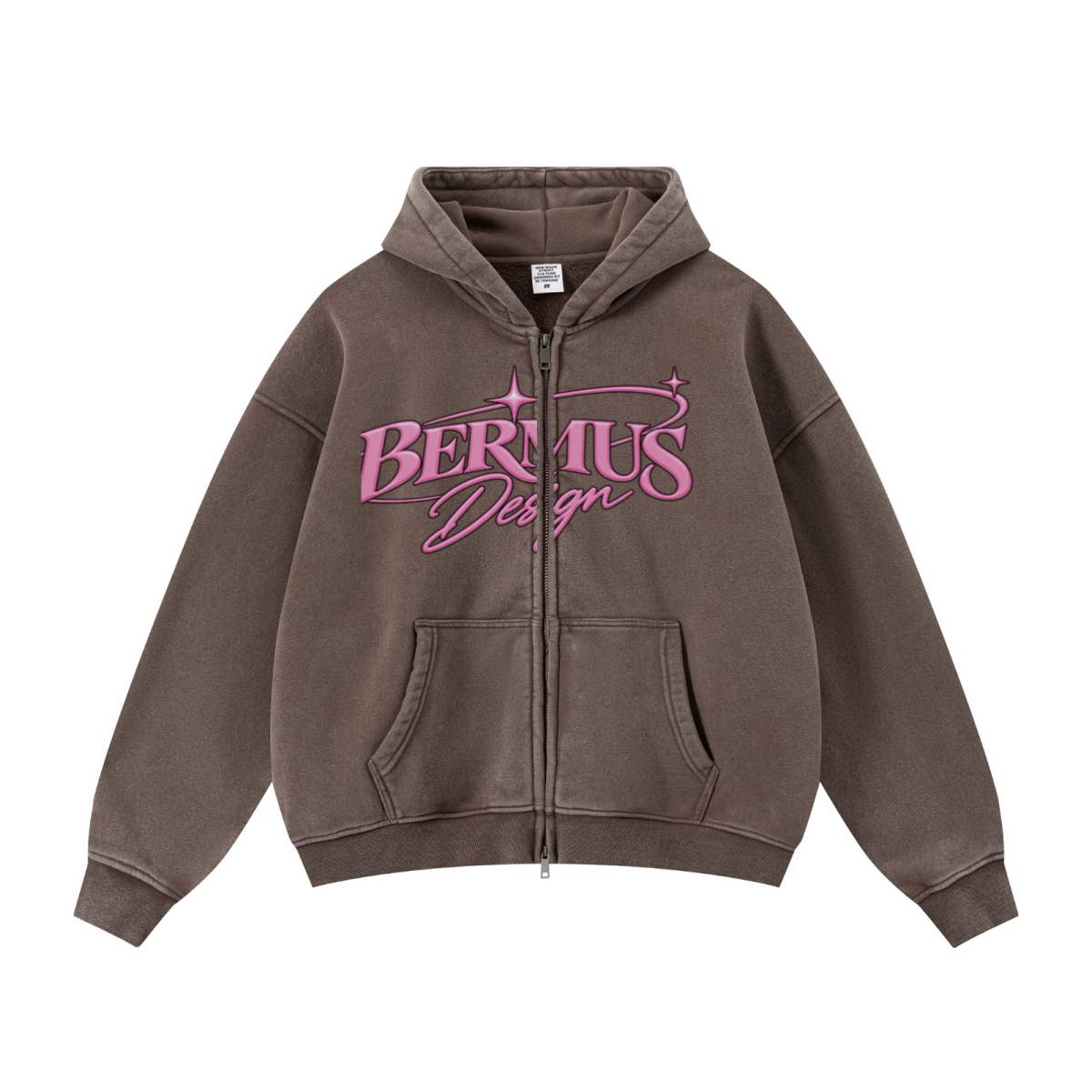 400GSM Unisex Vintage-Wash Boxy-Fit Zip-Up Hoodie Vintage Dark Brown