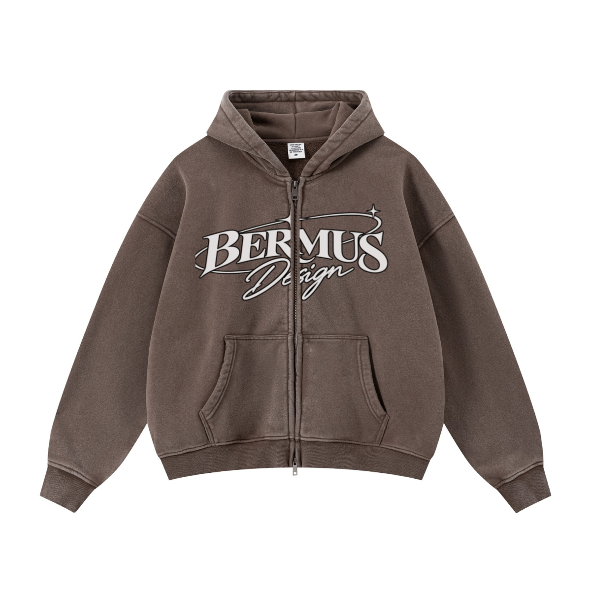 400GSM Unisex Vintage-Wash Boxy-Fit Zip-Up Hoodie Vintage Dark Brown