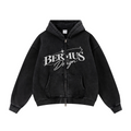 400GSM Unisex Vintage-Wash Boxy-Fit Zip-Up Hoodie Vintage Black