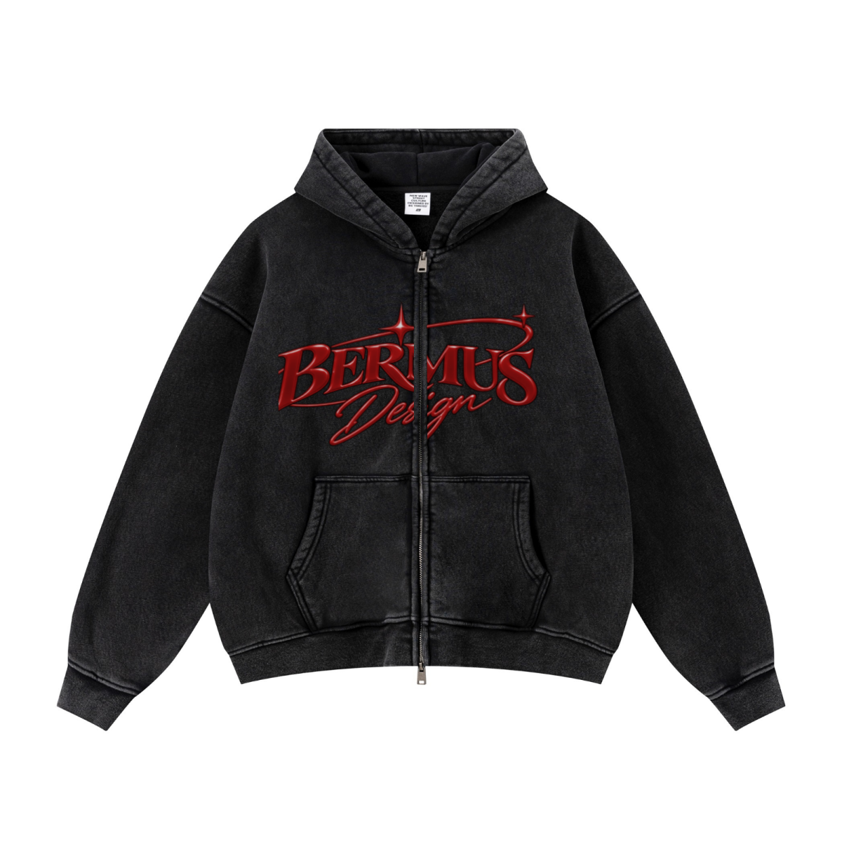 400GSM Unisex Vintage-Wash Boxy-Fit Zip-Up Hoodie Vintage Black