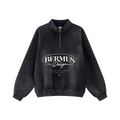 360GSM Unisex Monkey Wash Fall&Winter PP-Sprayed  Half-Zip Stand Collar Sweatshirt Black