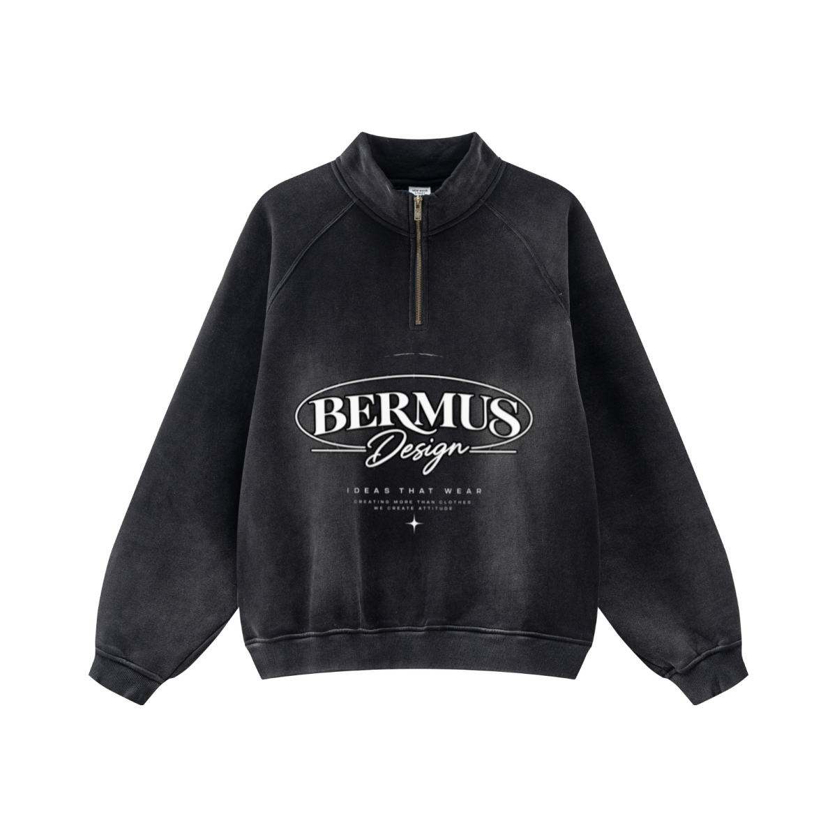 360GSM Unisex Monkey Wash Fall&Winter PP-Sprayed  Half-Zip Stand Collar Sweatshirt Black