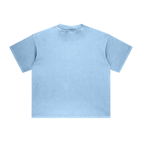 260GSM Unisex Heavyweight Re-Washed Distressed Crew Neck T-shirt Sky Blue