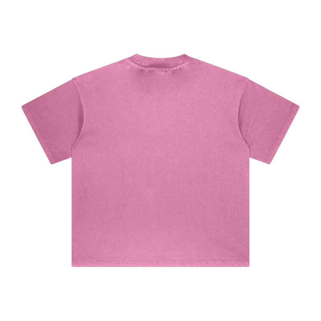 260GSM Unisex Heavyweight Re-Washed Distressed Crew Neck T-shirt Pink