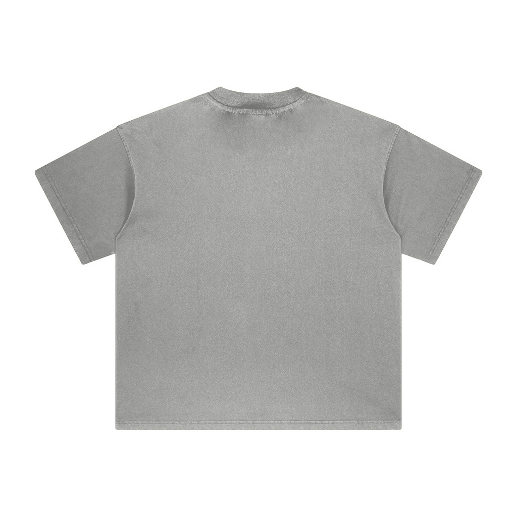 260GSM Unisex Heavyweight Re-Washed Distressed Crew Neck T-shirt Medium Grey