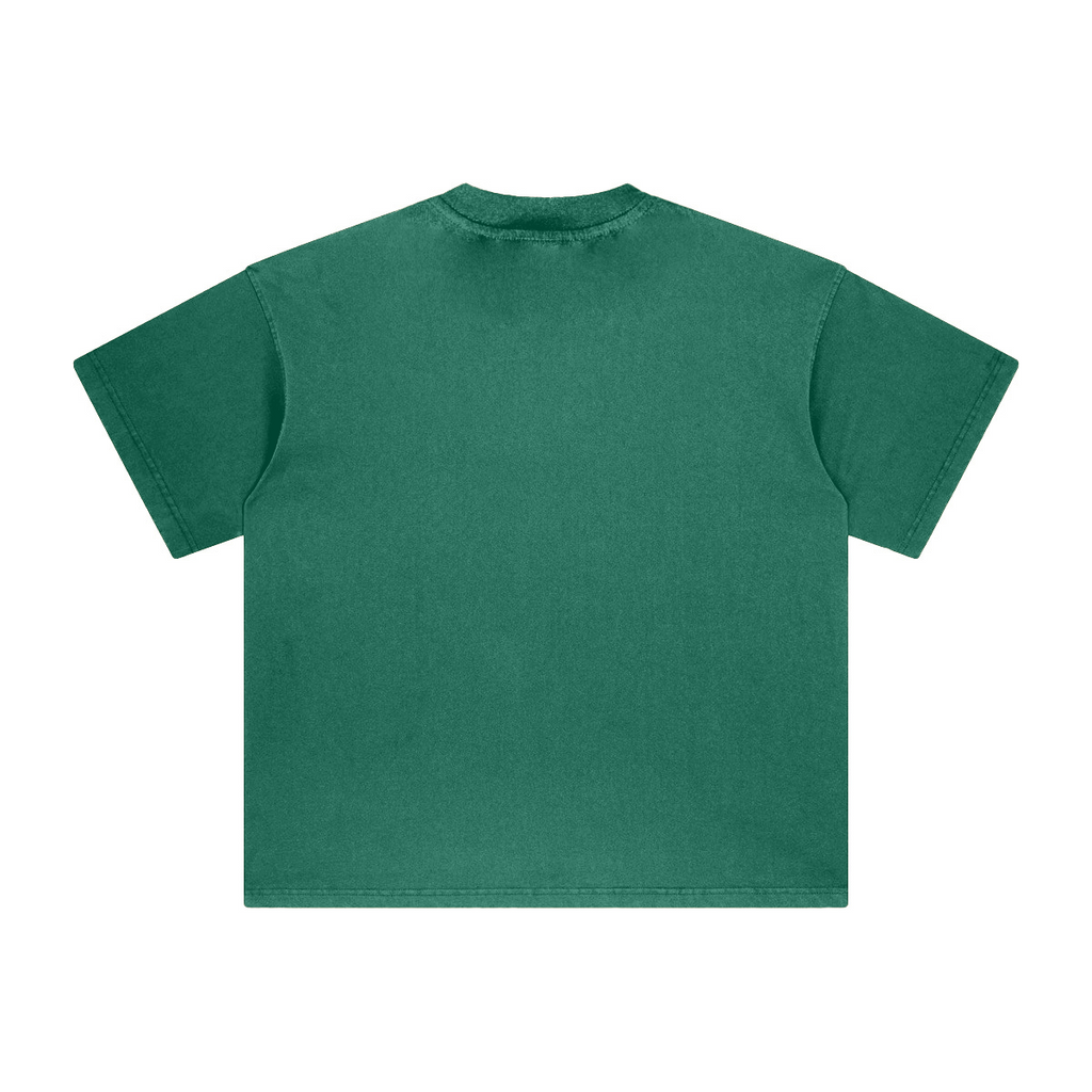 260GSM Unisex Heavyweight Re-Washed Distressed Crew Neck T-shirt Green