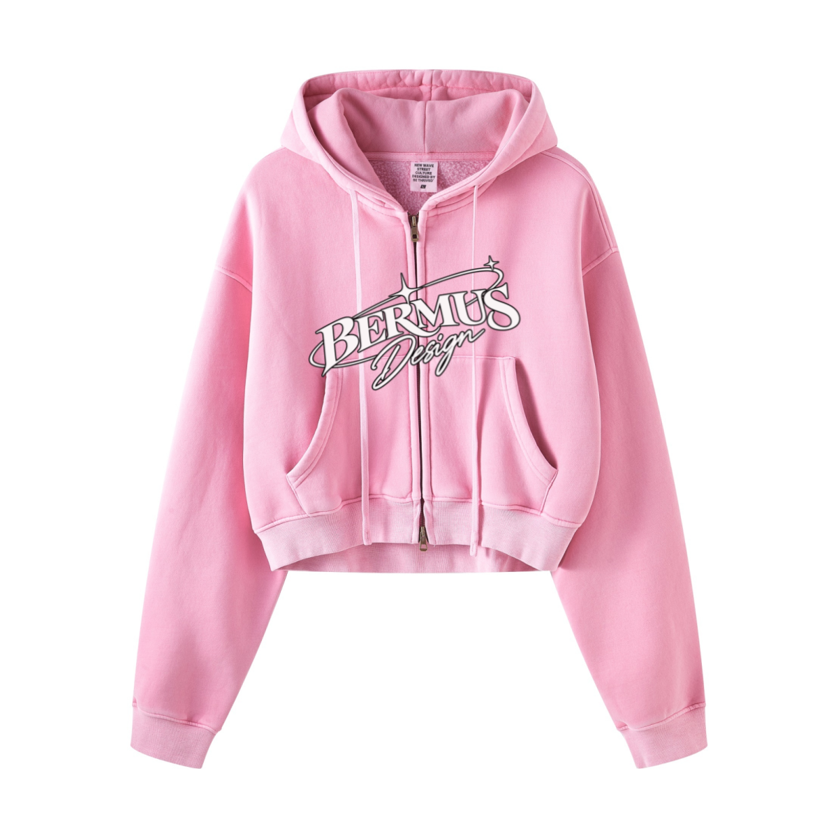 400GSM Women’s Vintage-Wash Cropped Zip-Up Hoodie Rose Pink