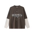 320GSM Unisex Faux Layered Solid Color Base Layer Long-Sleeve Coffee/Grey Apricot