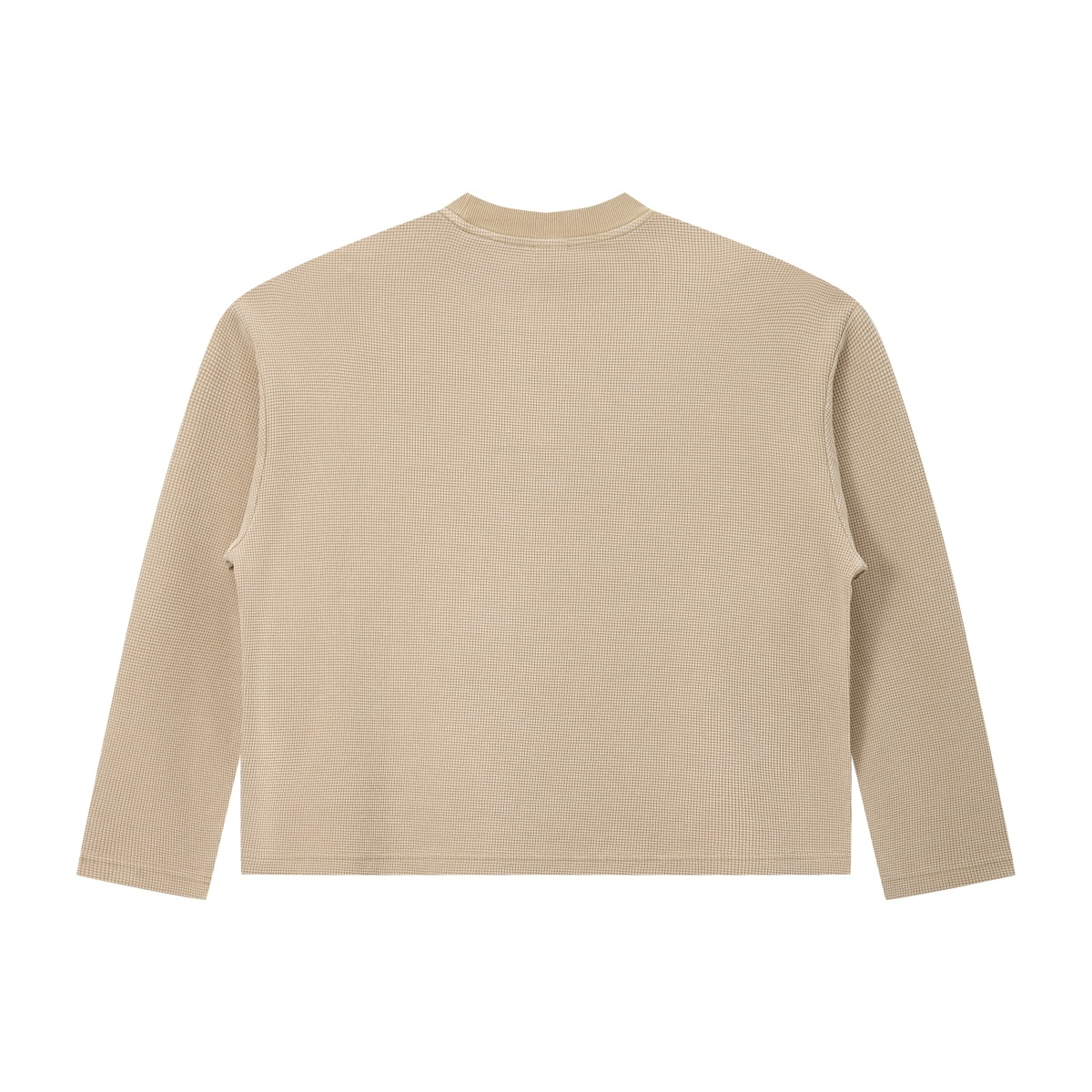 280GSM Men's Vintage Snow-Wash Boxy Waffle Long-Sleeve T-Shirt Khaki Apricot