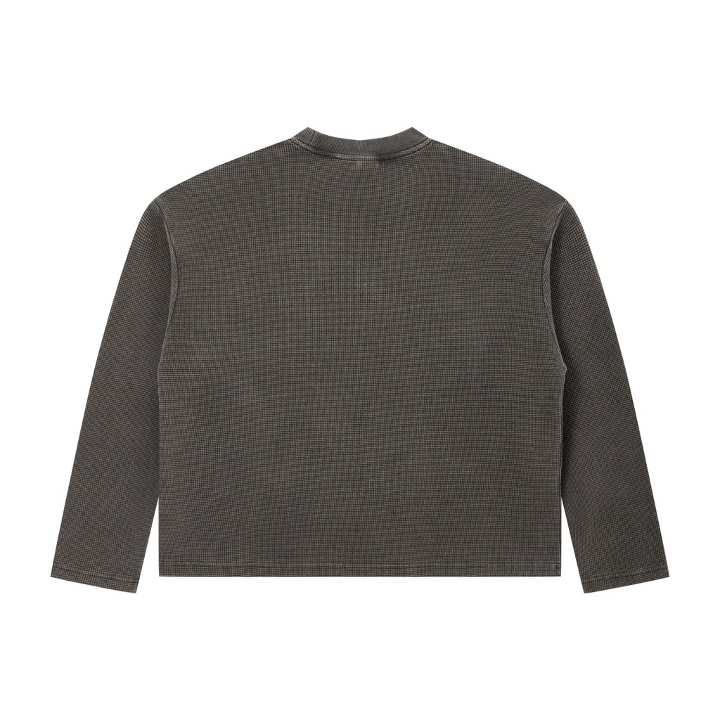 280GSM Men's Vintage Snow-Wash Boxy Waffle Long-Sleeve T-Shirt Charcoal Gray