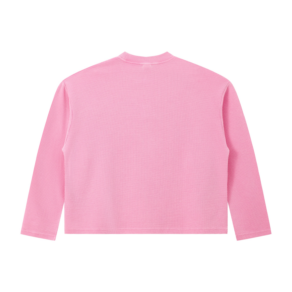 280GSM Men's Vintage Snow-Wash Boxy Waffle Long-Sleeve T-Shirt Rose Pink