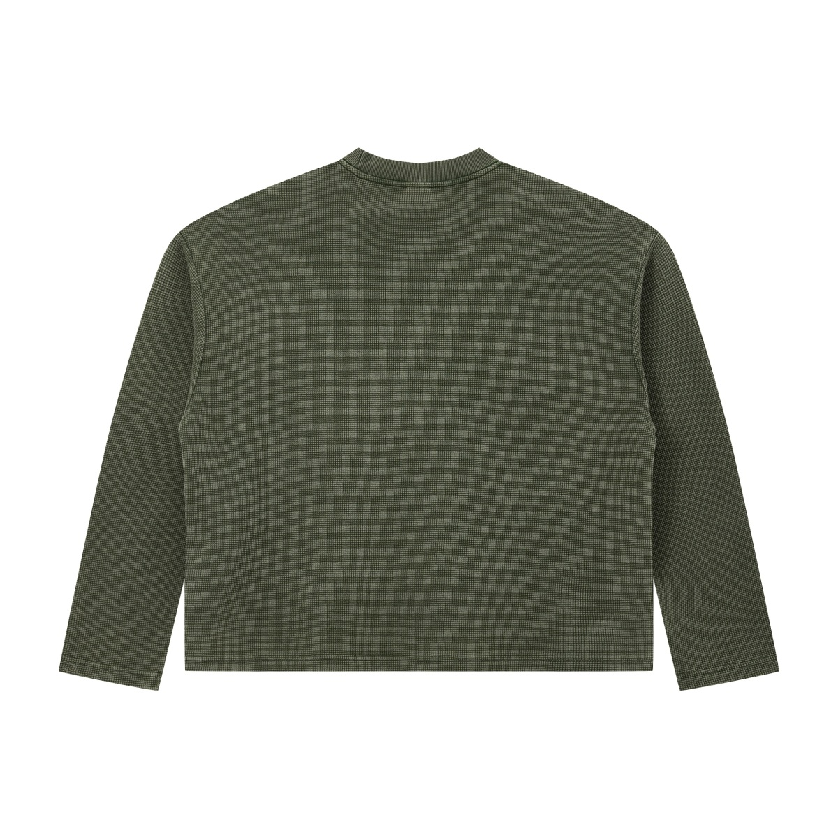 280GSM Men's Vintage Snow-Wash Boxy Waffle Long-Sleeve T-Shirt Olive green