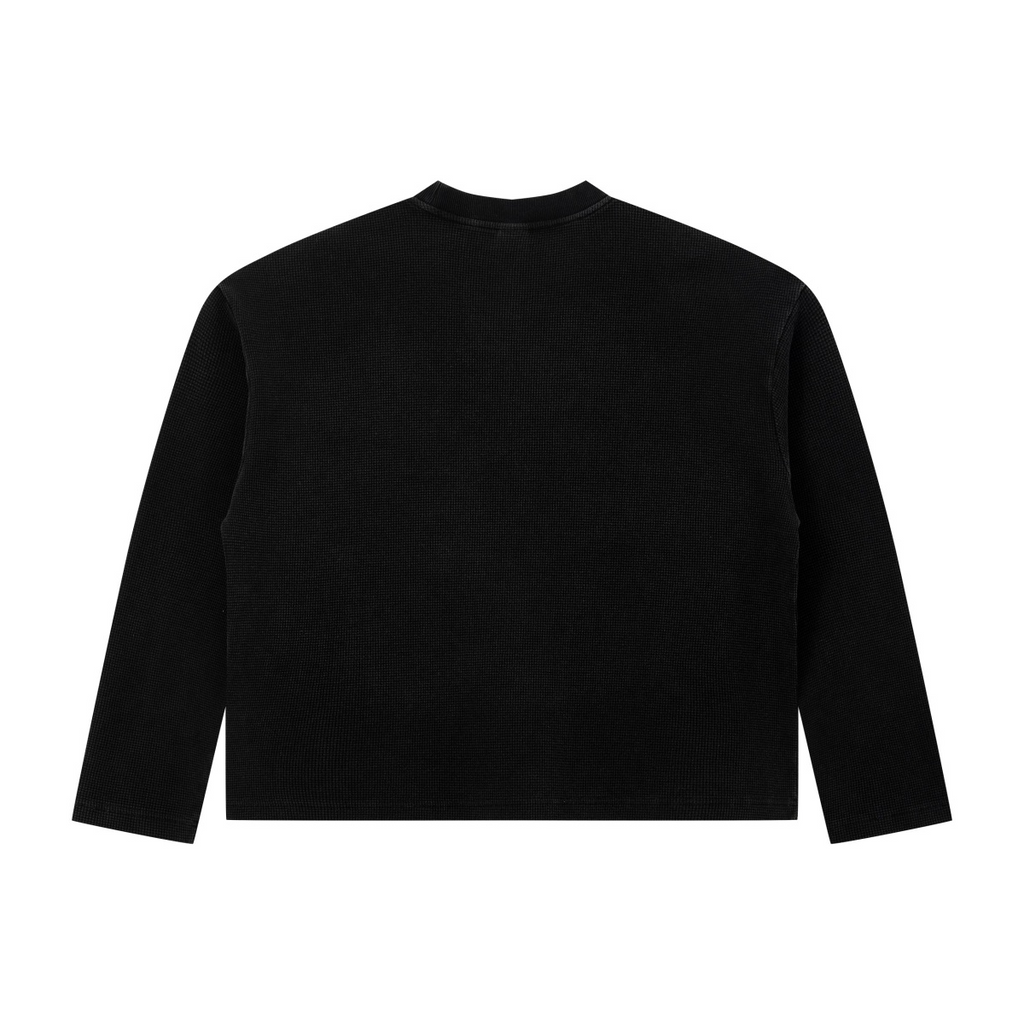 280GSM Men's Vintage Snow-Wash Boxy Waffle Long-Sleeve T-Shirt Snoeflake