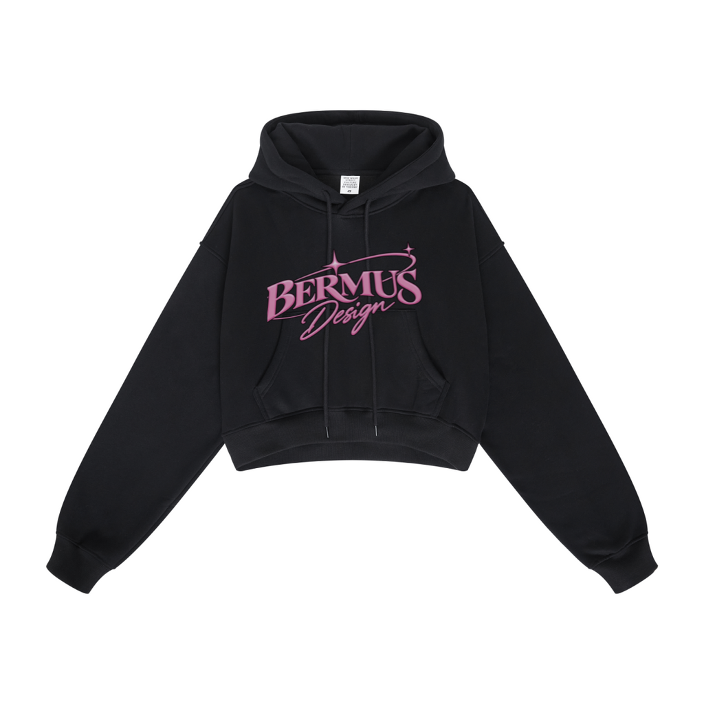 345GSM Women’s Heavyweight Cropped Fleece Hoodie Black