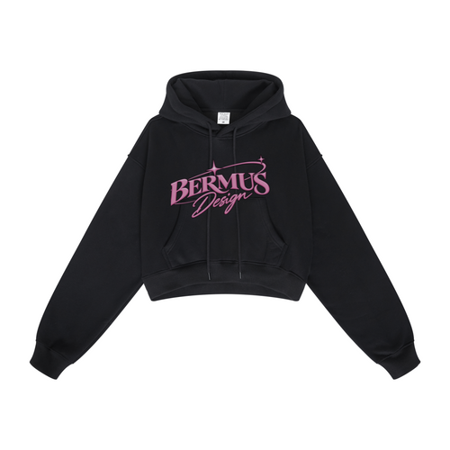 345GSM Women’s Heavyweight Cropped Fleece Hoodie Black