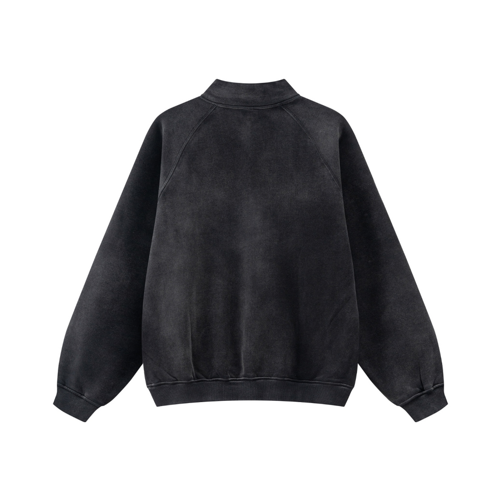 360GSM Unisex Monkey Wash Fall&Winter PP-Sprayed  Half-Zip Stand Collar Sweatshirt Black