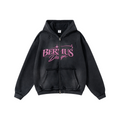 400GSM Men's Distressed Raw-Edge Zip-Up Hoodie Black