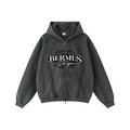 360GSM Men’s Structured Panel Raw-Edge Fleece-Lined Distressed Snow-Wash Zip-Up Hoodie Snowflake Grey