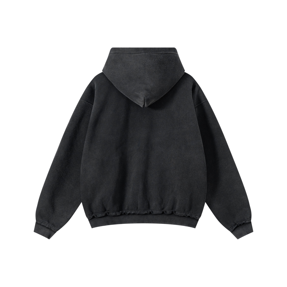 400GSM Men's Distressed Raw-Edge Zip-Up Hoodie Black