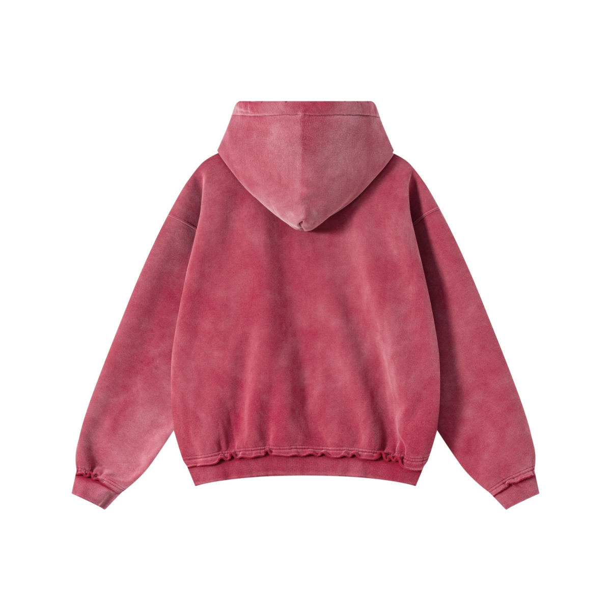 400GSM Men's Distressed Raw-Edge Zip-Up Hoodie Red