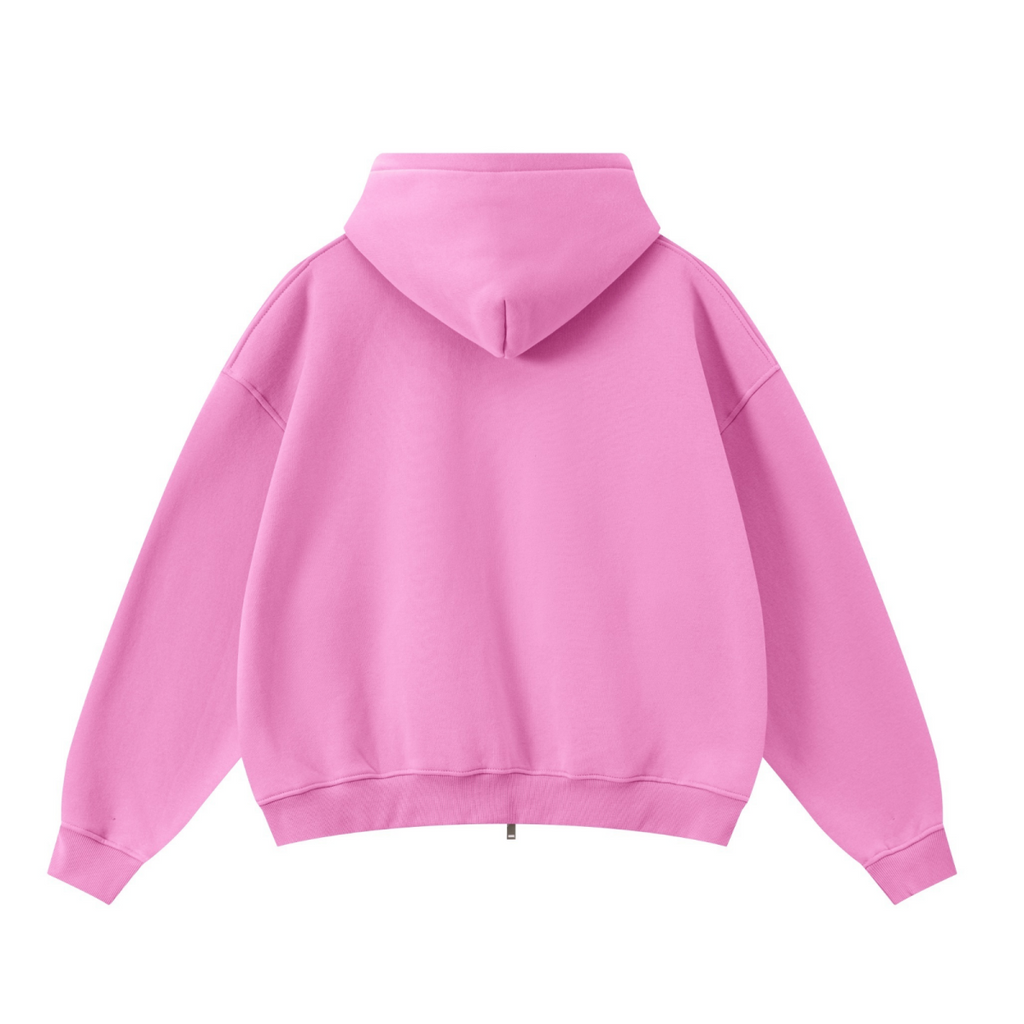 345GSM Unisex Boxy-Fit Double-Zip Hoodie Peach Pink