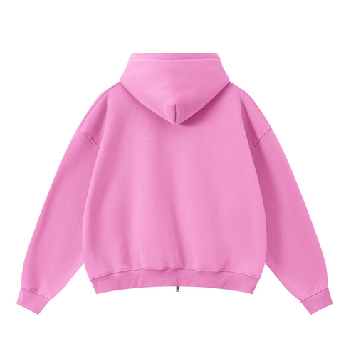 345GSM Unisex Boxy-Fit Double-Zip Hoodie Peach Pink