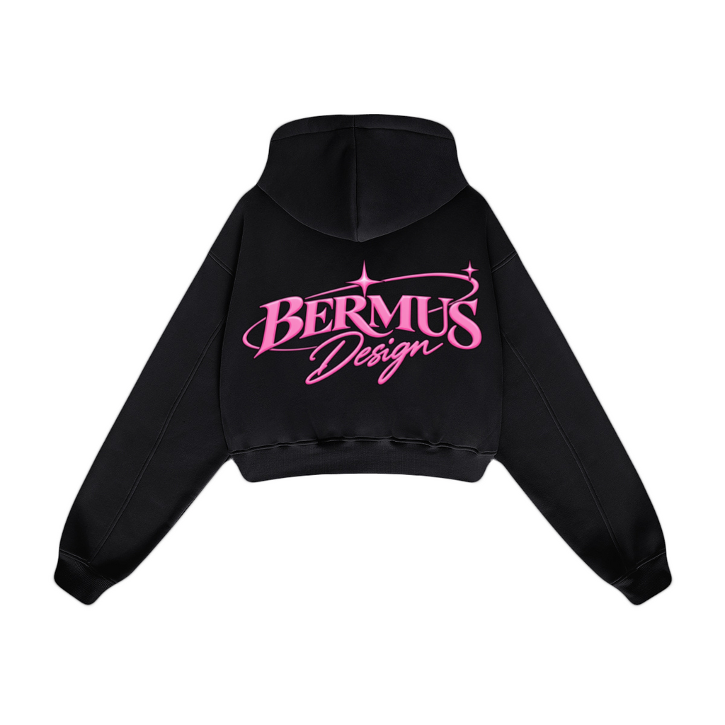 345GSM Women’s Heavyweight Cropped Fleece Hoodie Black