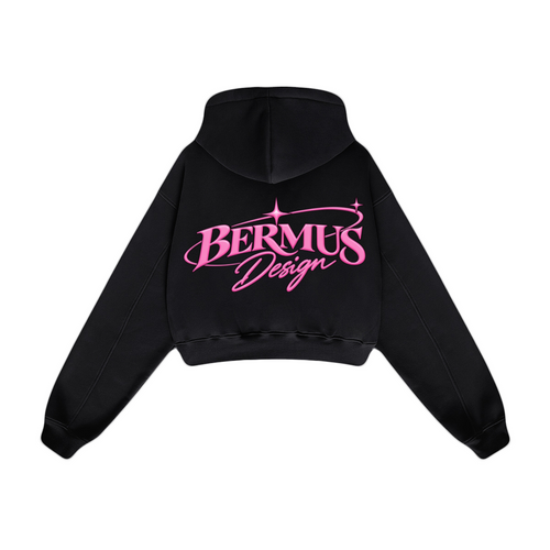 345GSM Women’s Heavyweight Cropped Fleece Hoodie Black